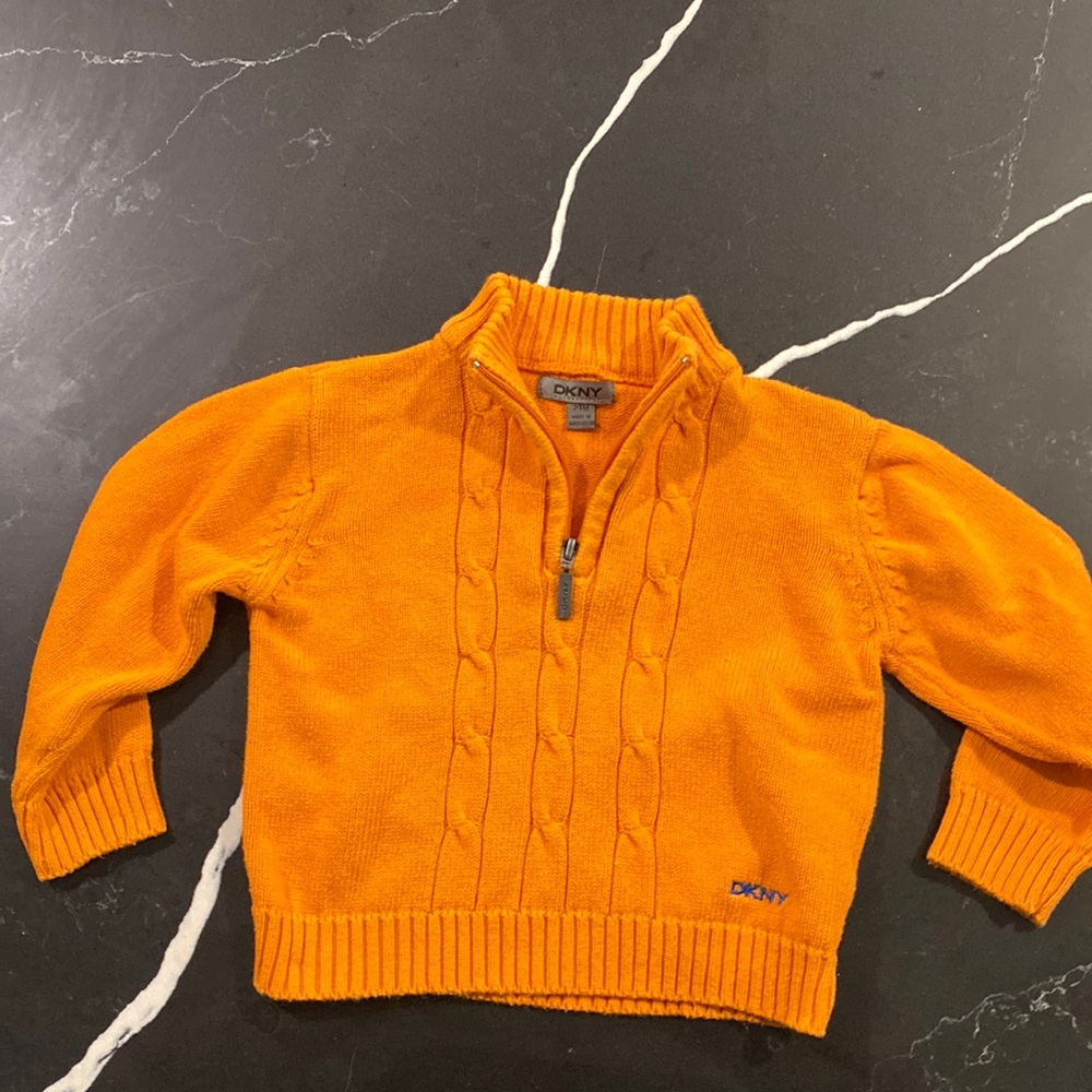 Baby DKNY mock neck zippered turtle neck in orange. 24 Months
